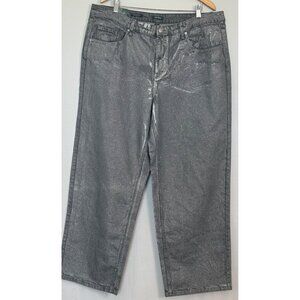 Wild Fable Womens Mid-Rise 90s Relaxed Straight Silver Metallic Jeans Size 17/31